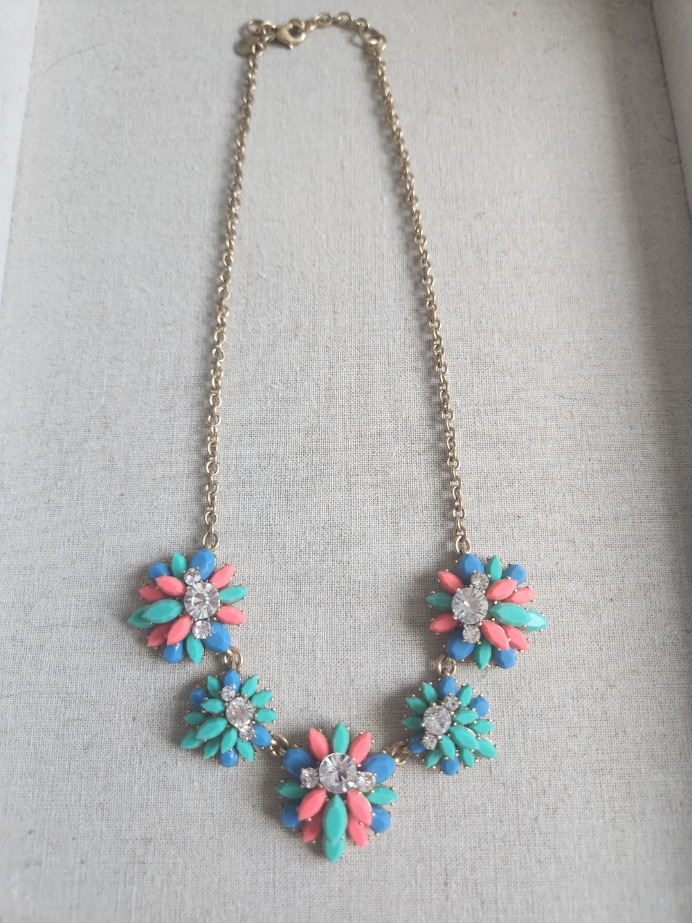 J. Crew Gold-Tone Floral Necklace with Coral, Turquoise & Blue Accents